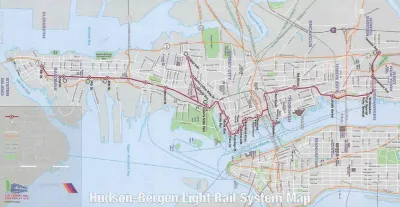 A map of the Hudson-Bergen Light Rail system.