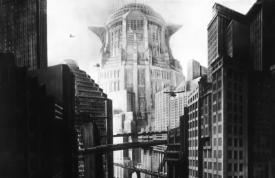 Black and white still set photograph from Fritz Lang's Metropolis film.