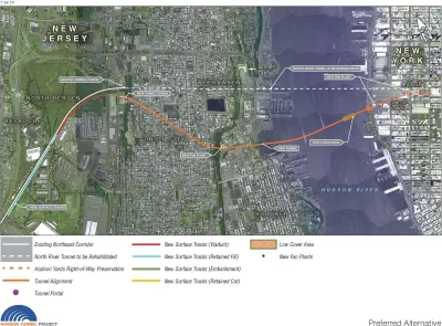 Map of proposed alignment of new Hudson Tunnel between New Jersey and New York City