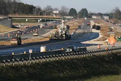 Construction work on interstate freeway in Indiana.