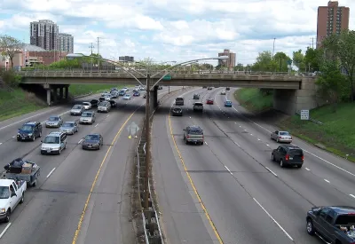 View of light traffic on Interstate 94 in Minneapolis, Minnesota.
