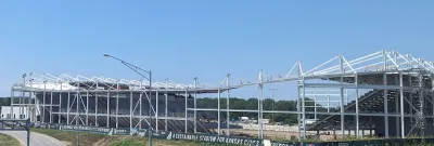 CPKC sports stadium under construction in Kansas City, Missouri.