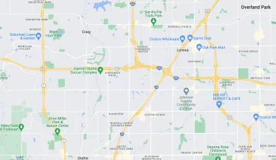 A map view of K-10 where it cuts across Johnson County, Kansas.