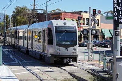 A Gold Line AnsaldoBreda P2550 train enters Mission Station in South Pasadena on February 25, 2012.