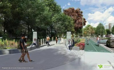 Rendering of proposed linear park in New Rochelle, New York.