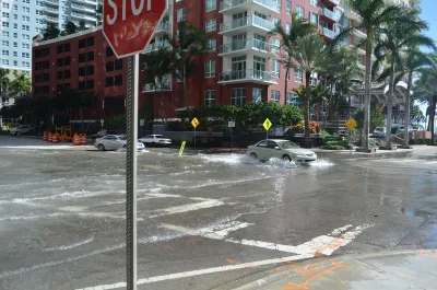 Tidal flooding at Brickell Bay Drive and 12 Street, Downtown Miami