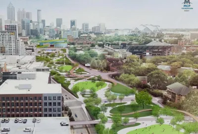 Rendering of Midtown Connector freeway cap park in Atlanta, Georgia