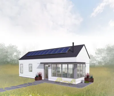 Rendering of white cottage-style ADU