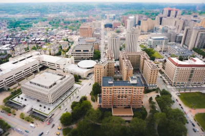 A view from above of the Oakland neighborhood in Pittsburgh.