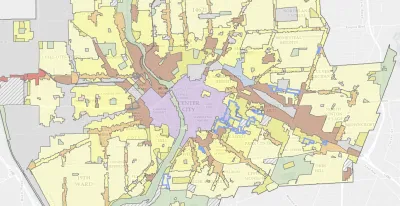 A map showing proposed zones for future development in the city of Rochester, New York.