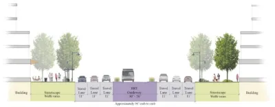A diagram showing the street lanes for a proposed bus rapid transit route.