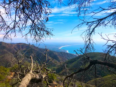 A view of the Pacific Ocean and California coastline from high in the Santa Monica Mountains.