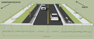 Rendering of proposed Church Street raised separated cycletracks and reduced traffic lanes