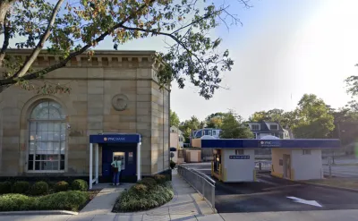 Google street view of historic one-story Chase Bank building (now PNC Bank) in Washington, D.C. with drive-through banking kiosk