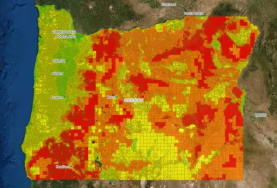 Color-coded map showing wildfire risk in Oregon