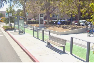 Google Maps view of bus stop wth bench and shelter in Emeryville, California