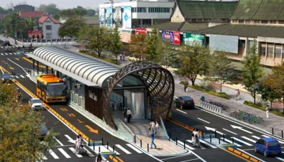 Rendering of proposed bus rapid transit station in Pico Rivera, California