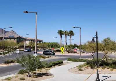 Mini roundabout with landscaping in Las Vegas, Nevada.