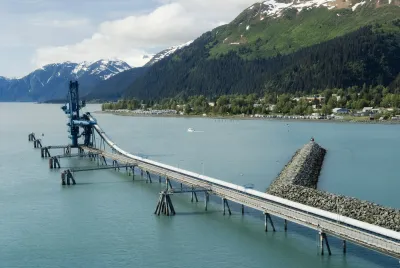 An oil line extends into Resurrection Bay in Seward, Alaska.