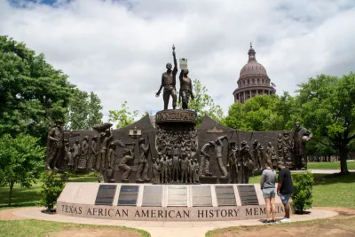 People in front of Texas African American History Memorial, Texas State Capitol Grounds