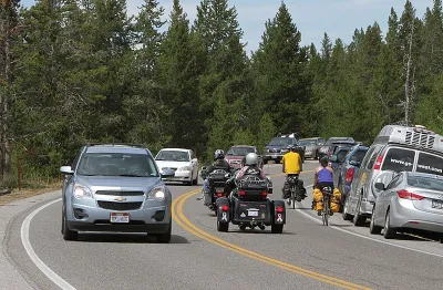 Traffic on road at Midway Geyser Basin