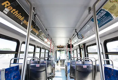 Interior of empty Valley Regional Transit bus in Boise, Idaho.