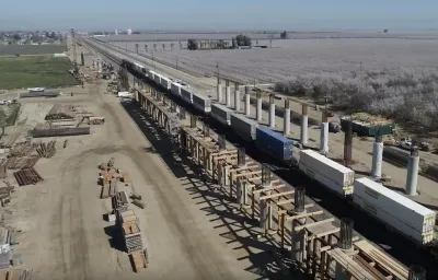 Wasco Viaduct under construction in California's Central Valley as part of California High-Speed Rail project.