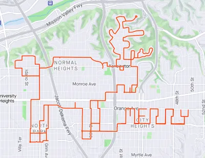 Strava map of route shaped like reindeer in San Diego, California.