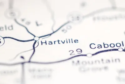 A map showing the location of Hartville, Missouri.