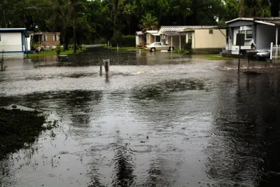 Flooded street in a mobile home community