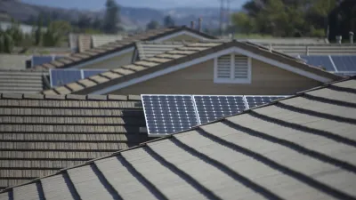 View of solar panels on roofs