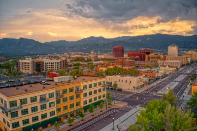 Aerial view of COlorado Springs, Colorado at dusk