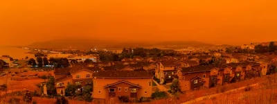 Orange hazy sky over San Francisco during wildfires