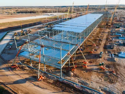 Aerial view of Tesla GigaFactory under construction in Austin, Texas