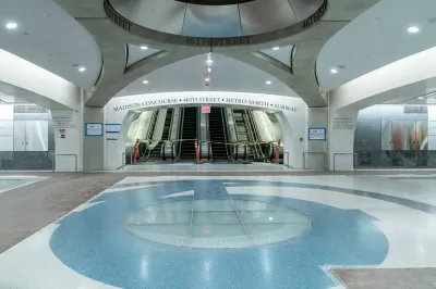 View of empty concourse at Grand Central Madison train station in New York City