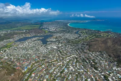 Aerial view of residential development near beach in Oahu, Hawaii