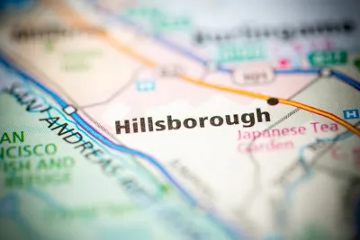 Close-up view of Hillsborough town name on map