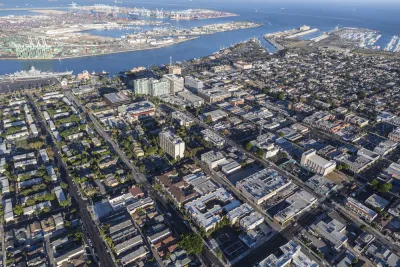 Aerial view of port community of San Pedro, California