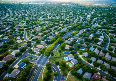 Aerial view of suburban single-family homes