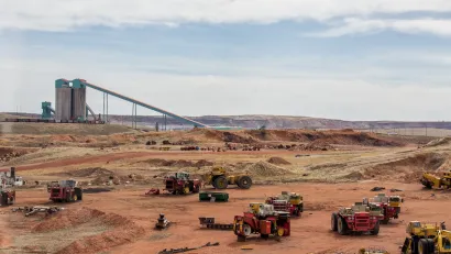 Coal mining equipment and vehicles at coal mining site in Wyoming.