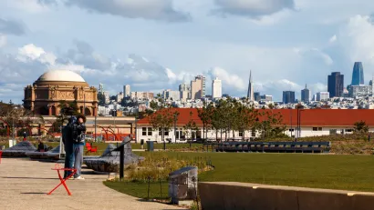 View of San Francisco skyline from Tunnel Tops park in the Presidio.
