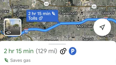 Google maps directions showing "saves gas" route