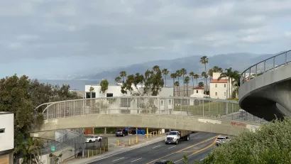 Pedestrian bridge over the Pacific Coast Highway in Santa Monica, California