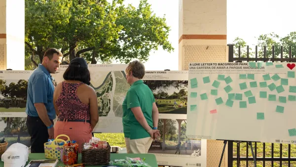 Community engagement event held outdoors to evaluate opinions on the renovation of MacGregor Park in Houston, Texas.