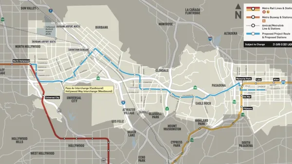 A map of the North Hollywood-Pasadena Bus Rapid Transit Line.