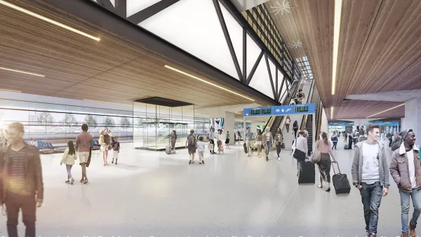 Rendering of busy concourse at Houston train station for Texas Central train.