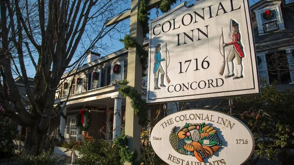 Sign for historic Colonian Inn in Concord, Massachusetts.