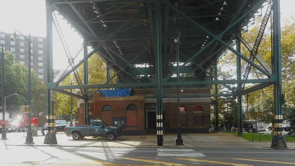 Former public restroom under bridge in New York City.
