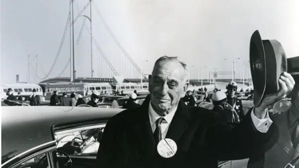 Robert Moses at the ribbon-cutting for the Verrazano-Narrows Bridge