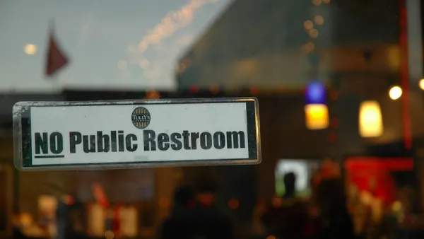 "NO Public Restroom" sign on restaurant window